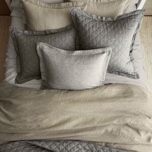 Pottery Barn Flax Linen Diamond Quilted Euro Shams Set 26 X26 Heathered Charcoal